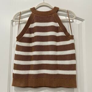 Old Navy Tan White Knit Halter Top Stripe Sweater Tank Size L Petite